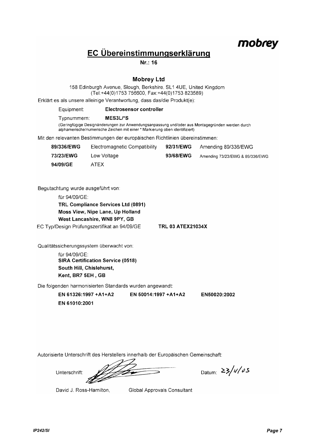 Emerson Process Management MES3L manual IP242/SI 