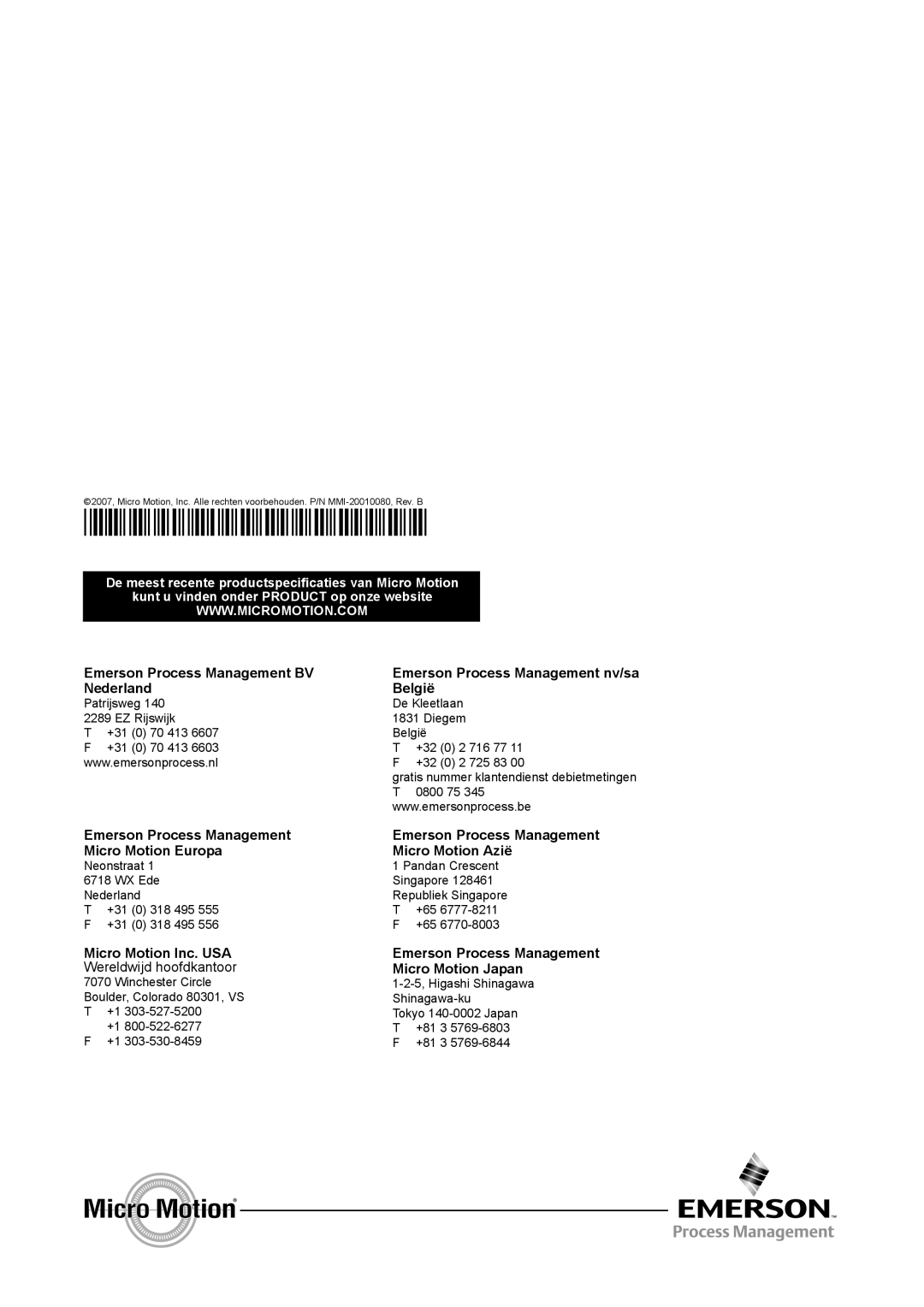 Emerson Process Management MMI-20010080 manual 