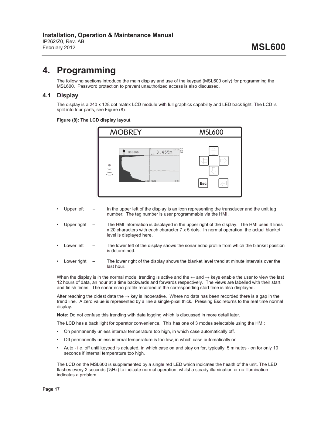 Emerson Process Management MSL600 manual Programming, Display 