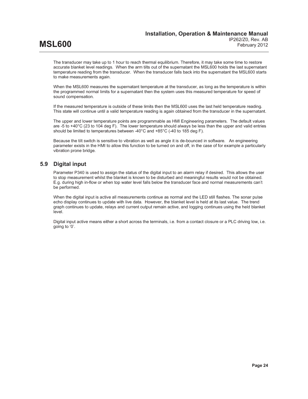 Emerson Process Management MSL600 manual Digital input 