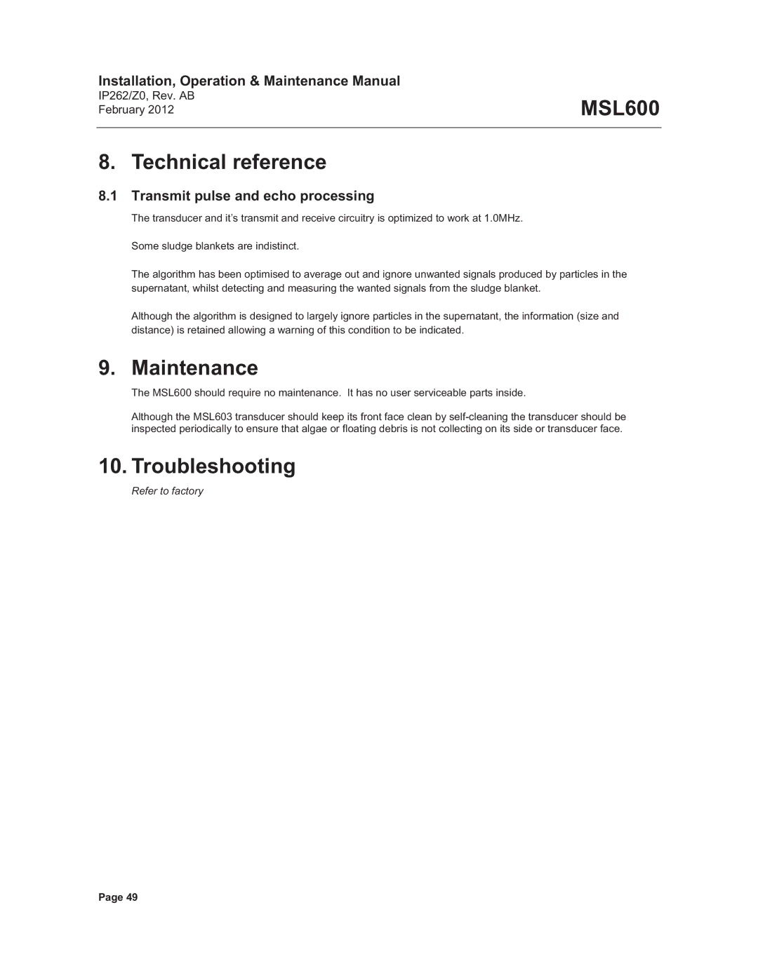 Emerson Process Management MSL600 Technical reference, Maintenance, Troubleshooting, Transmit pulse and echo processing 