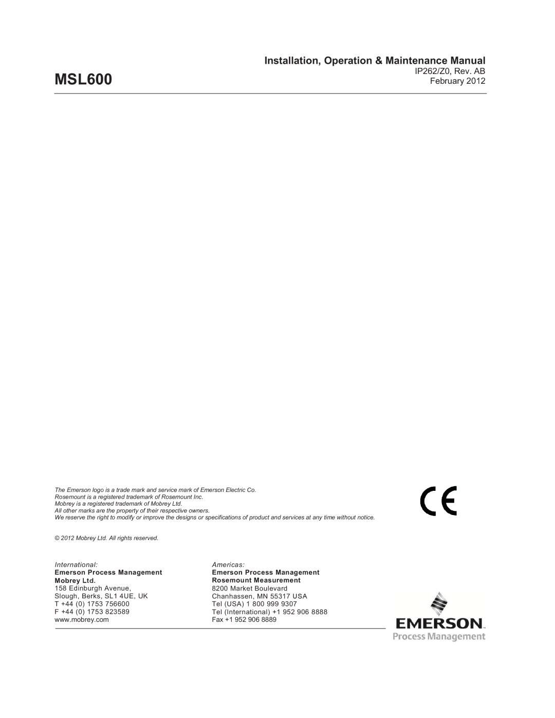 Emerson Process Management MSL600 manual Emerson Process Management Rosemount Measurement 