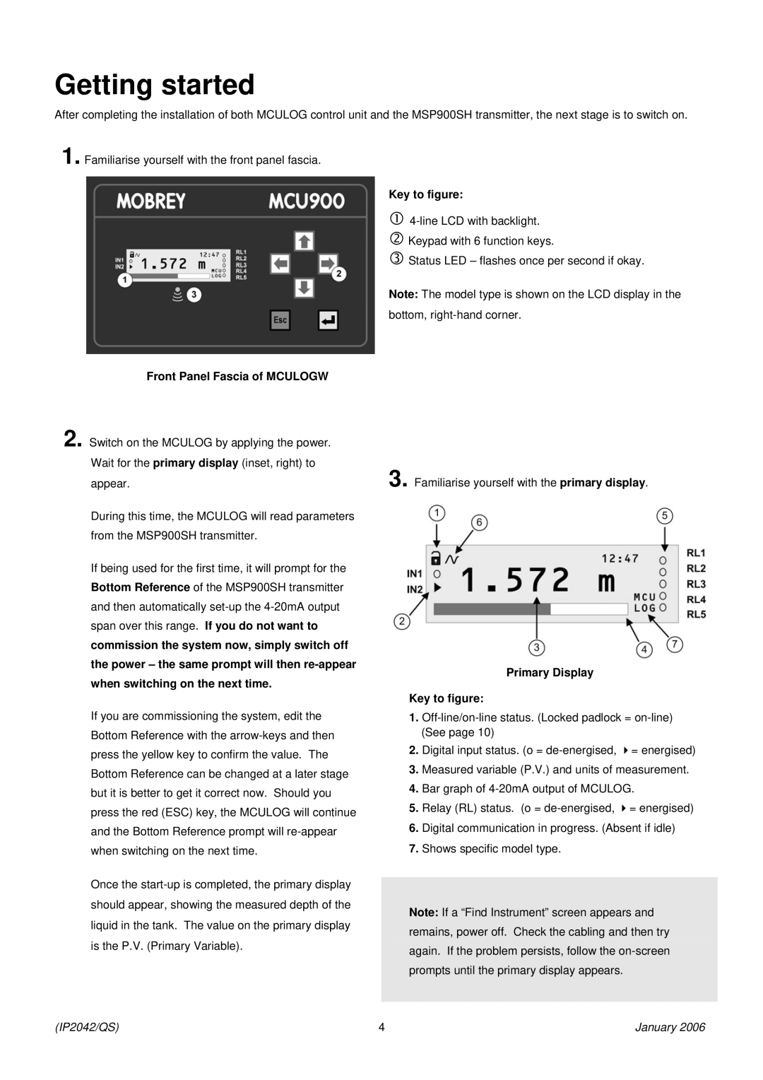 Emerson Process Management MSP-ULOG1 quick start Getting started, Key to figure, Front Panel Fascia of Mculogw 