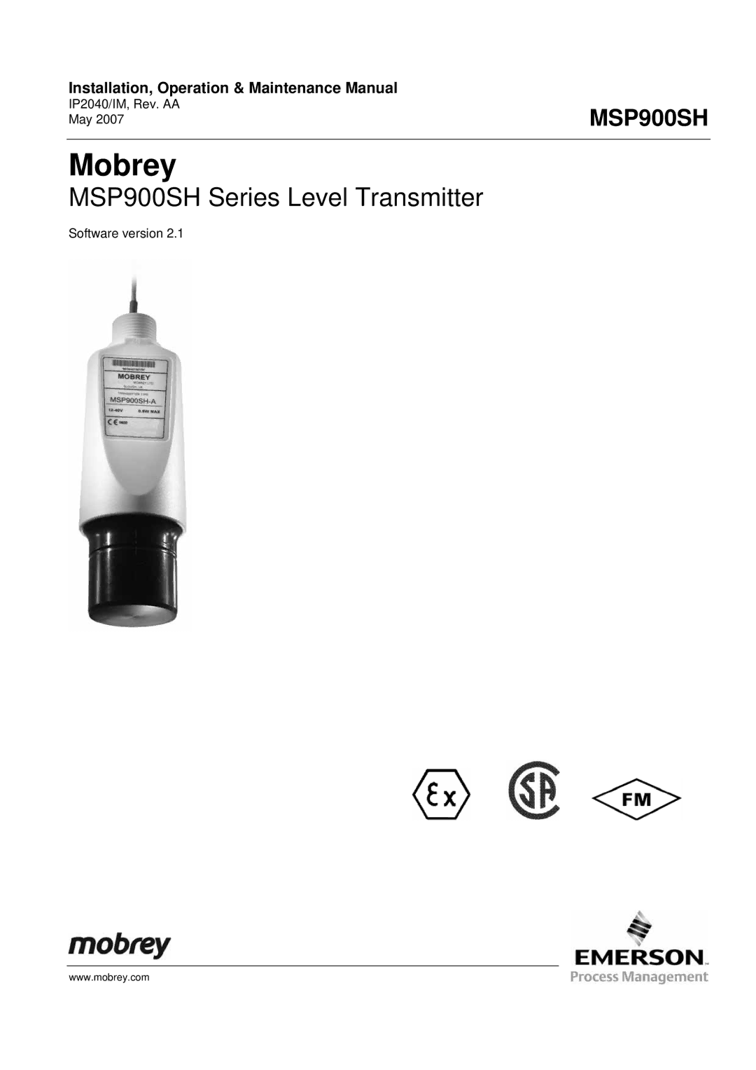 Emerson Process Management MSP900SH manual Mobrey 