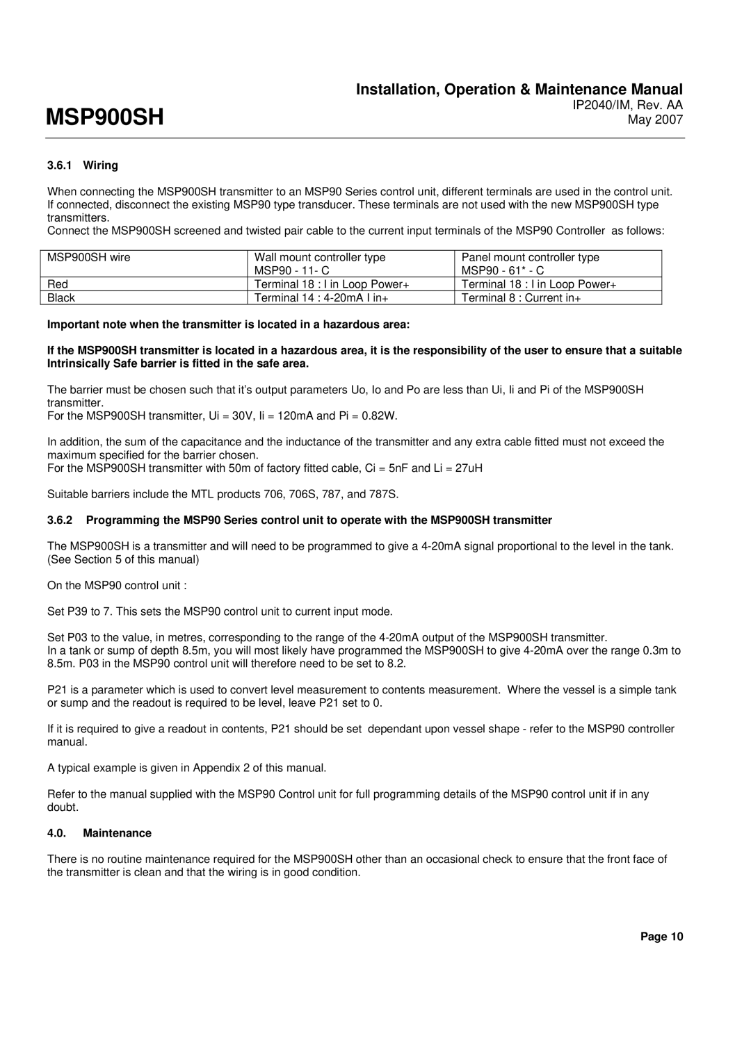 Emerson Process Management MSP900SH manual Maintenance 