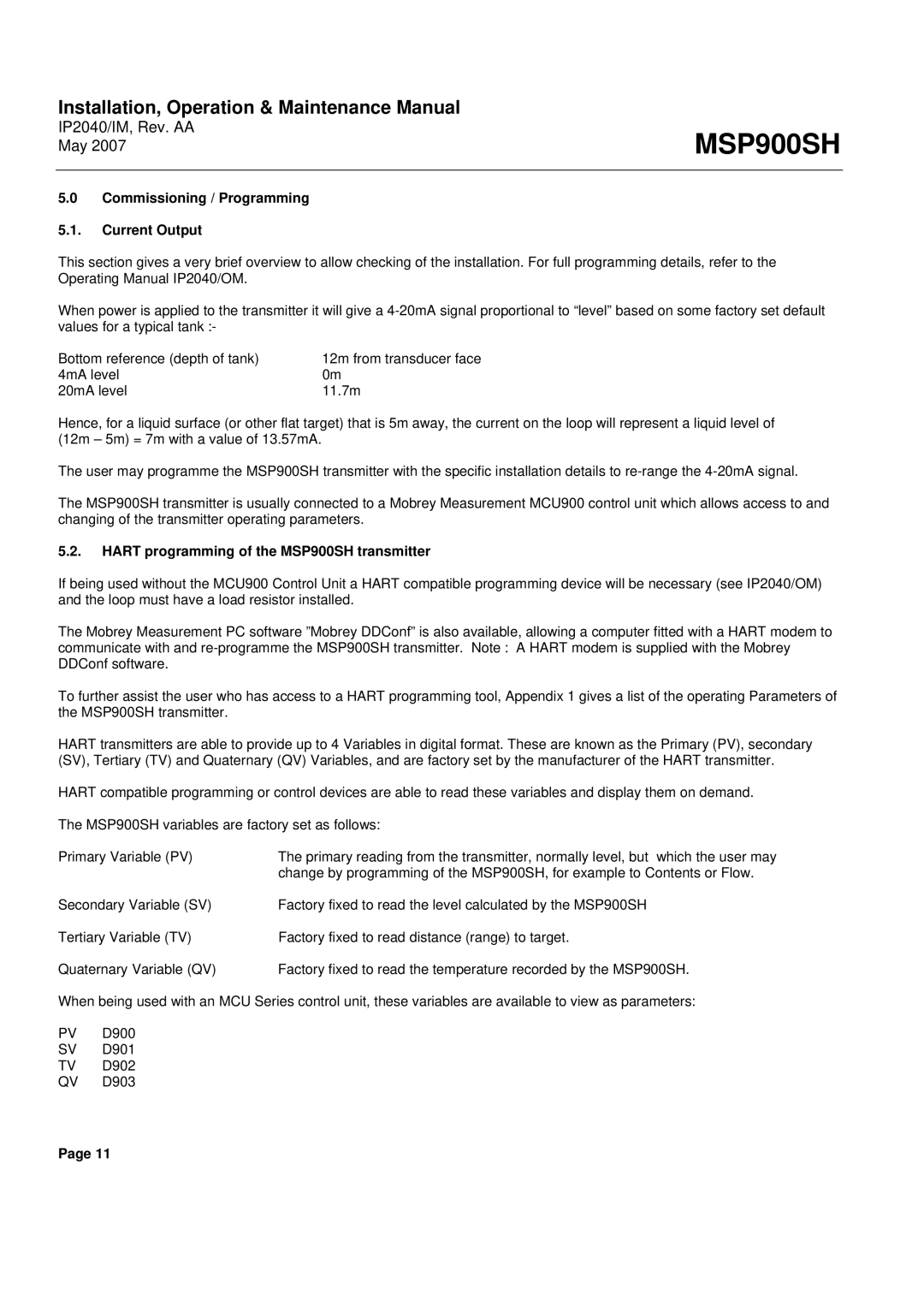 Emerson Process Management MSP900SH manual Commissioning / Programming Current Output 