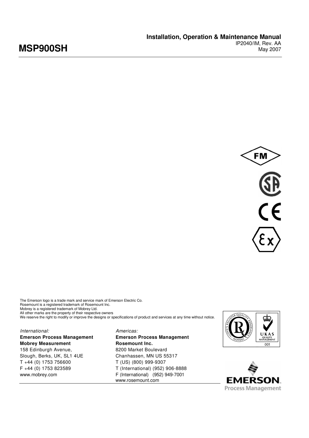 Emerson Process Management MSP900SH manual Abcdef 