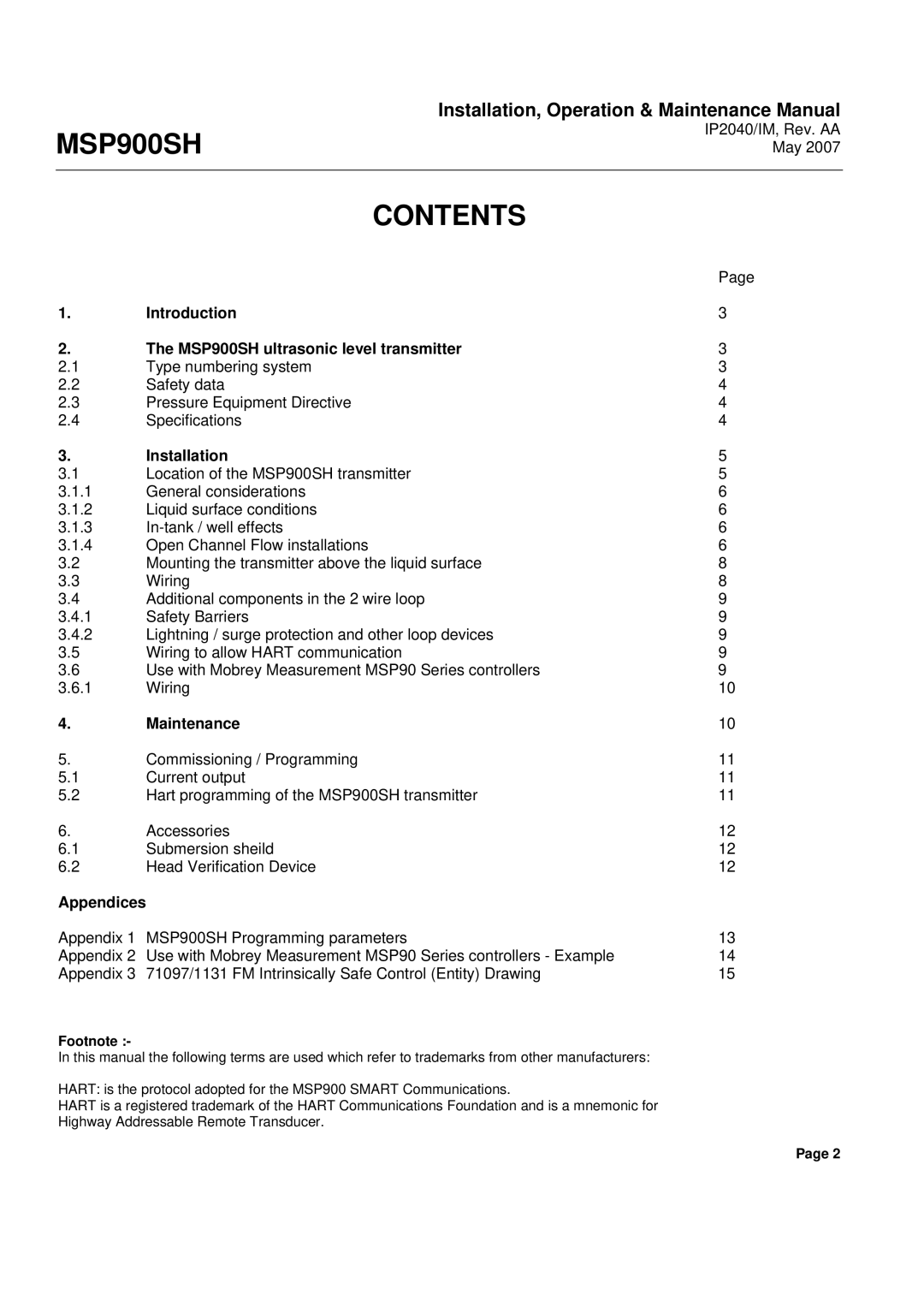 Emerson Process Management MSP900SH manual Contents 