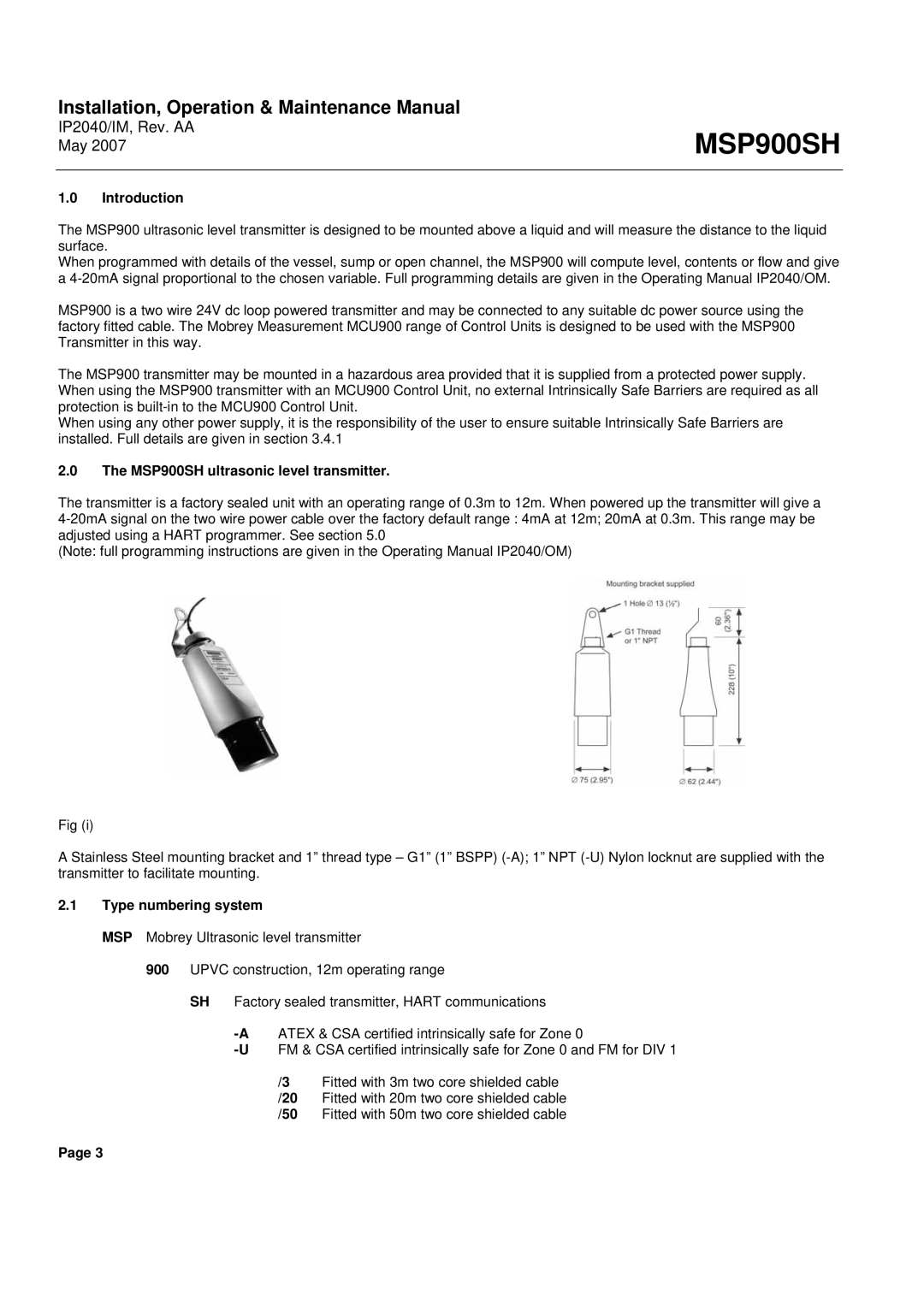 Emerson Process Management manual Introduction, MSP900SH ultrasonic level transmitter, Type numbering system 