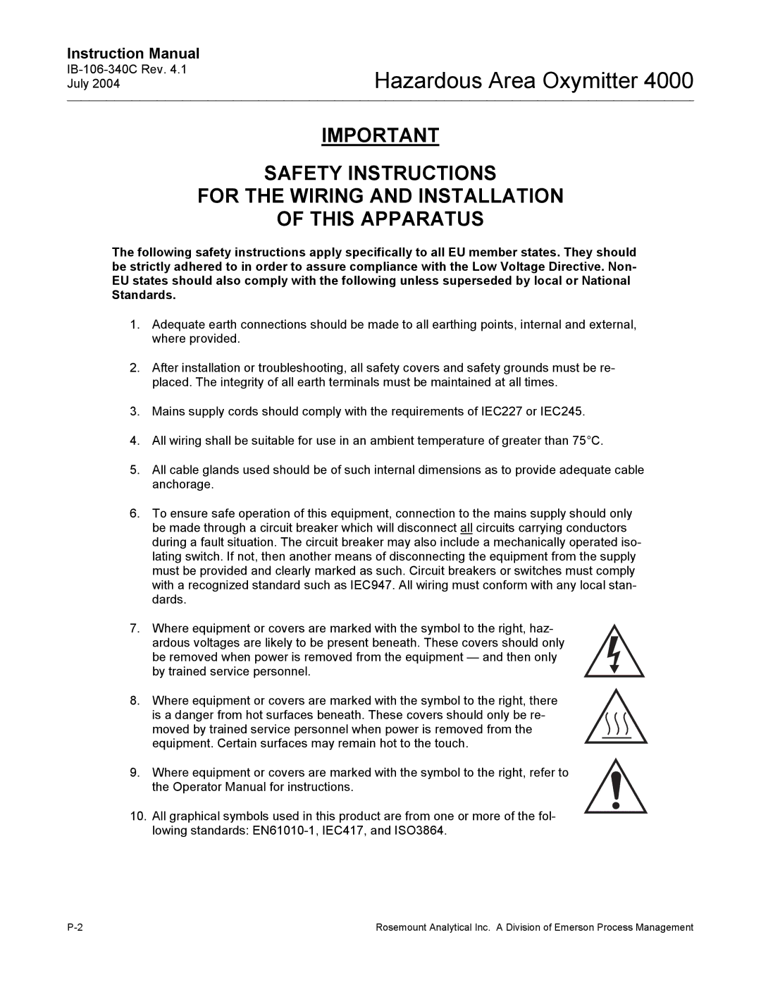 Emerson Process Management OXYMITTER 4000 instruction manual Hazardous Area Oxymitter 