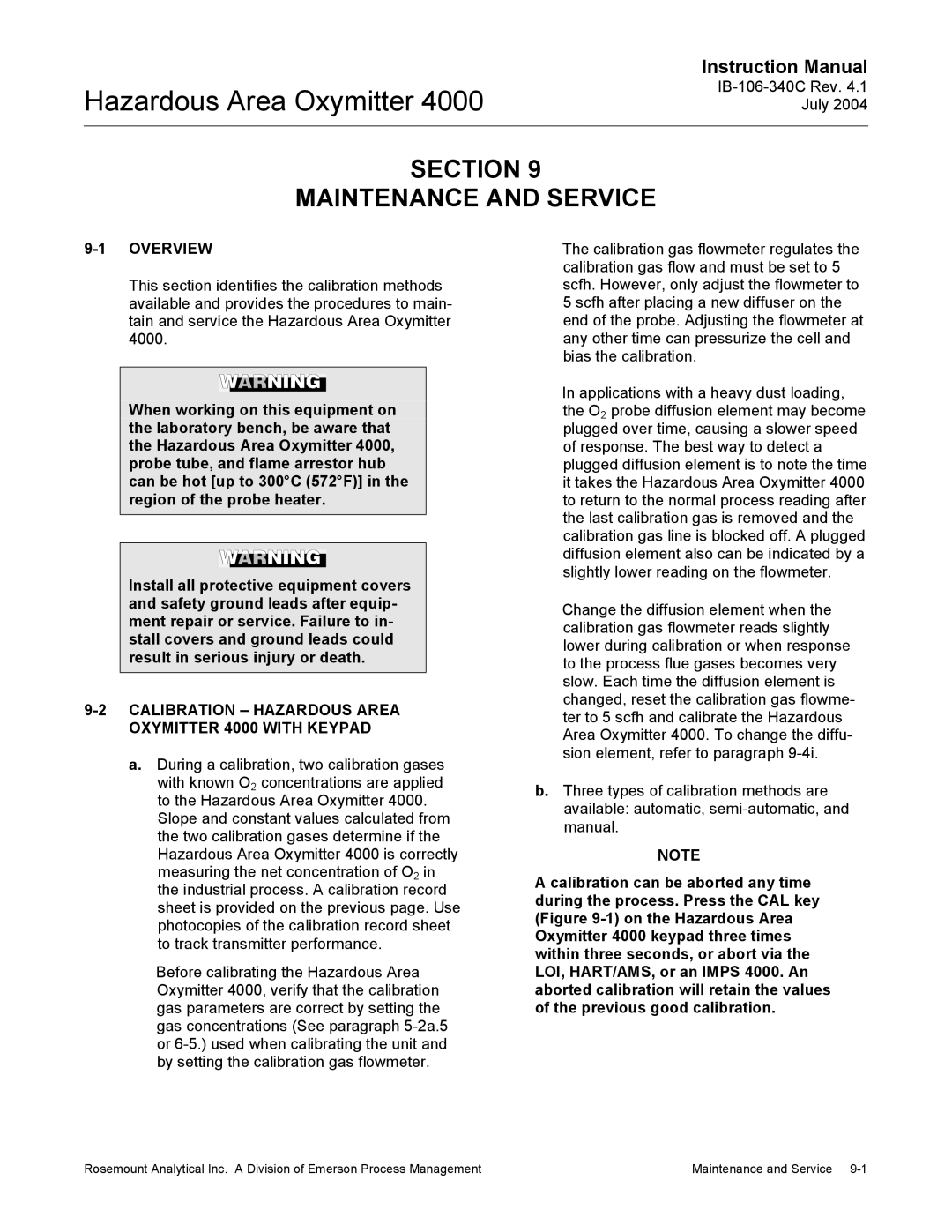 Emerson Process Management OXYMITTER 4000 instruction manual Section Maintenance and Service 