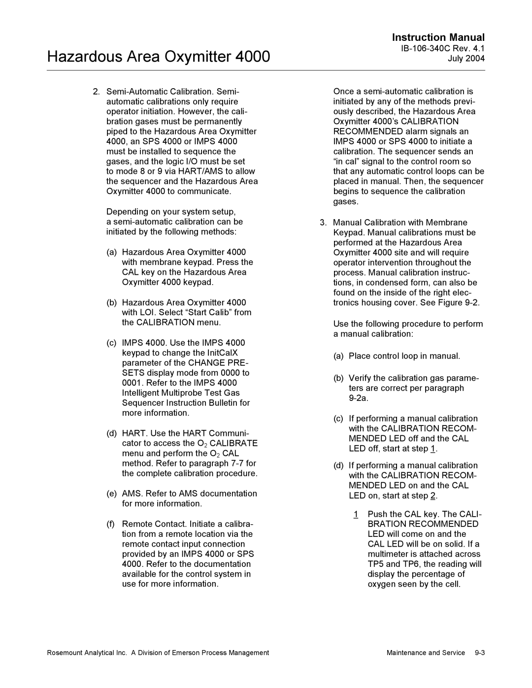 Emerson Process Management OXYMITTER 4000 instruction manual Hazardous Area Oxymitter 