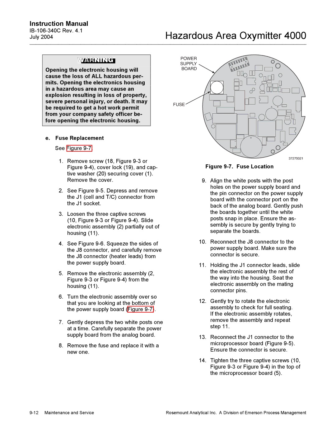 Emerson Process Management OXYMITTER 4000 instruction manual Fuse Location 