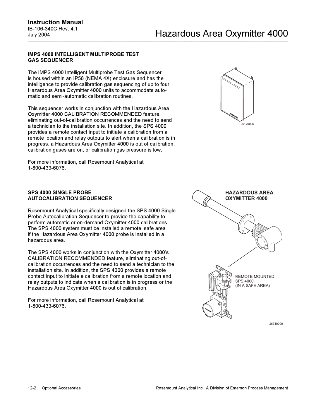 Emerson Process Management OXYMITTER 4000 instruction manual Imps 4000 Intelligent Multiprobe Test GAS Sequencer 