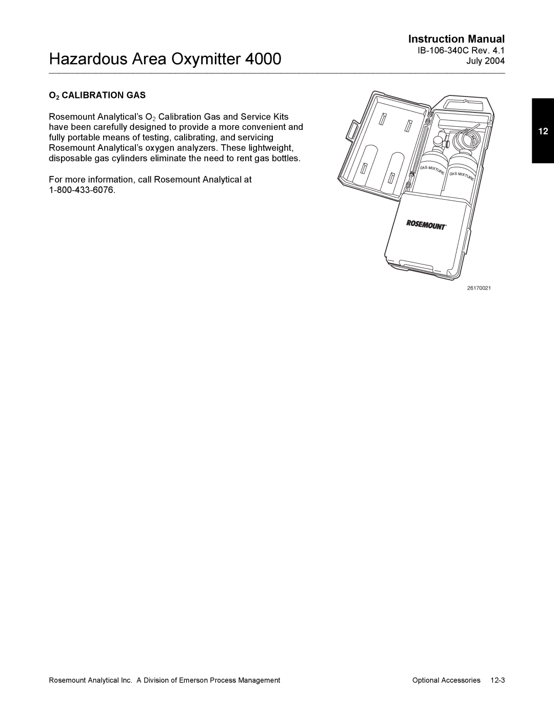 Emerson Process Management OXYMITTER 4000 instruction manual O2 Calibration GAS 