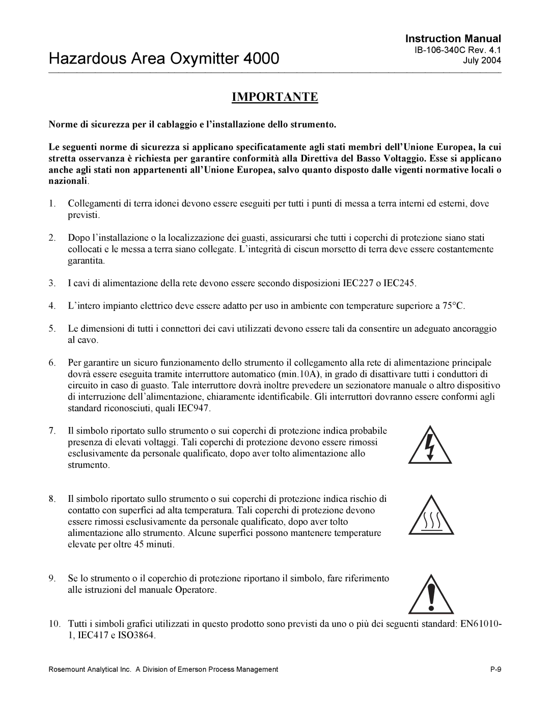 Emerson Process Management OXYMITTER 4000 instruction manual Importante 