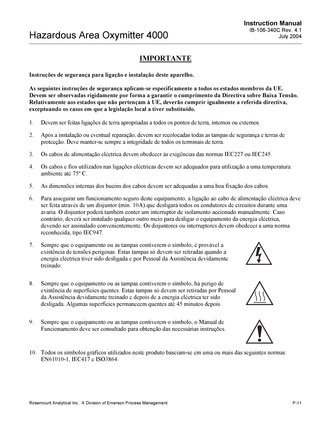 Emerson Process Management OXYMITTER 4000 instruction manual Hazardous Area Oxymitter 