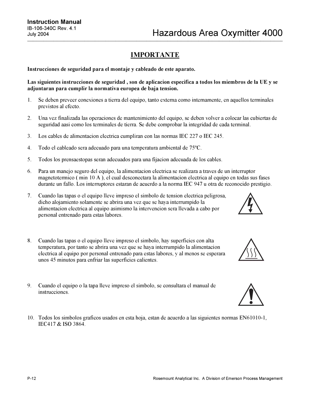 Emerson Process Management OXYMITTER 4000 instruction manual Hazardous Area Oxymitter 