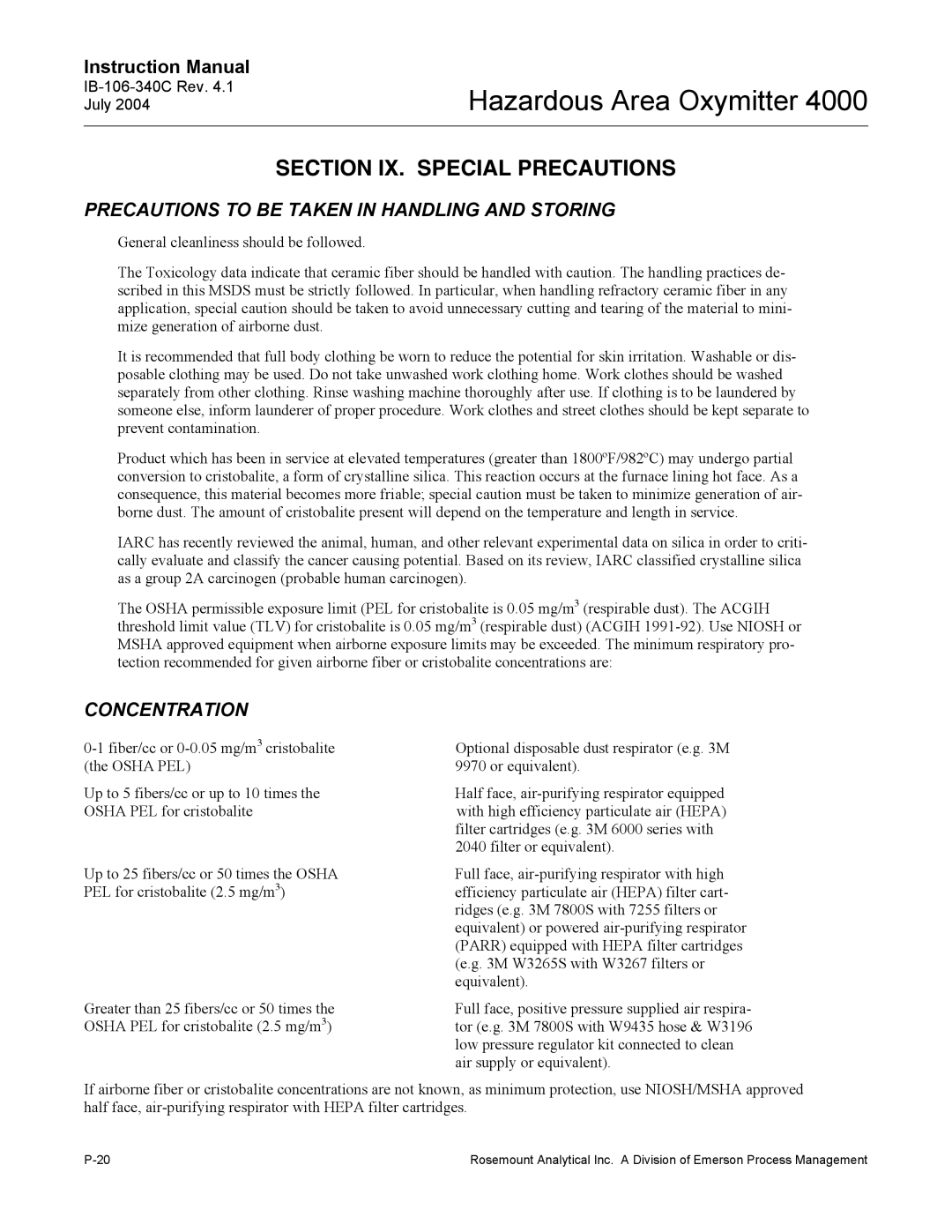 Emerson Process Management OXYMITTER 4000 instruction manual Section IX. Special Precautions 