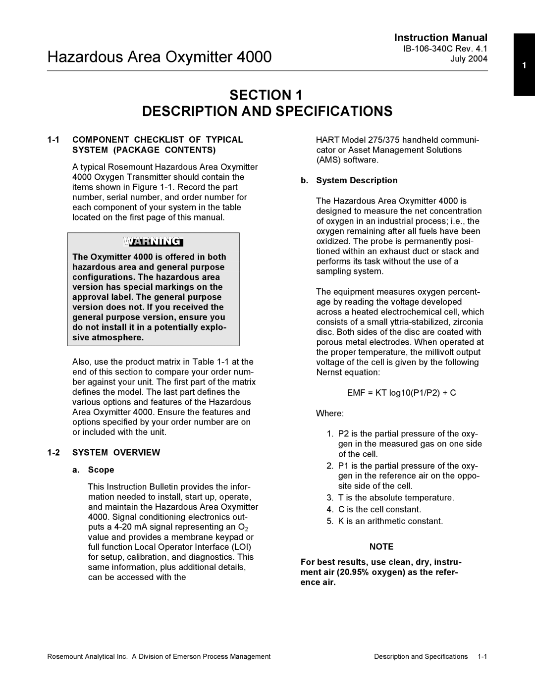 Emerson Process Management OXYMITTER 4000 instruction manual Section Description and Specifications, System Overview 