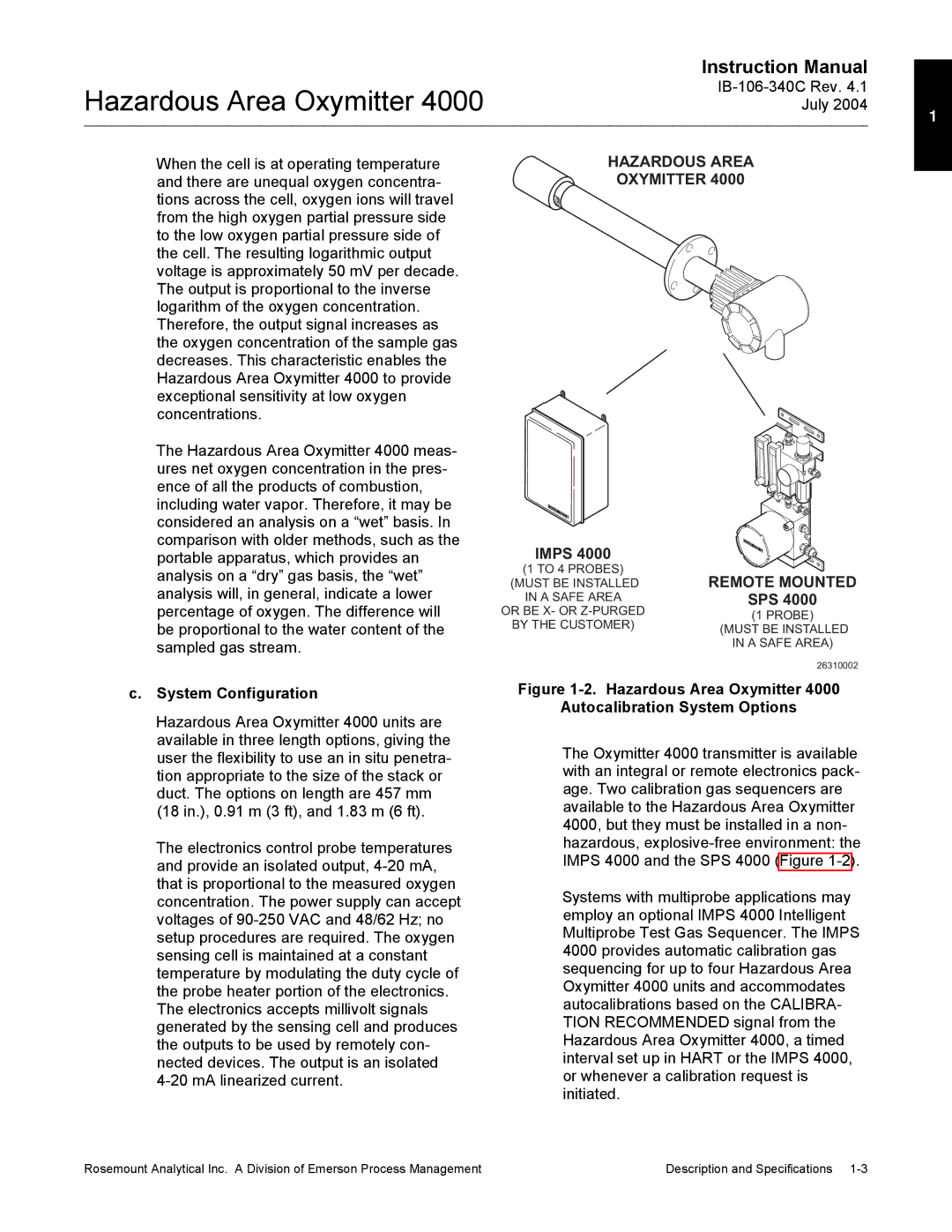 Emerson Process Management OXYMITTER 4000 Hazardous Area Oxymitter, Imps, Remote Mounted, Sps, System Configuration 