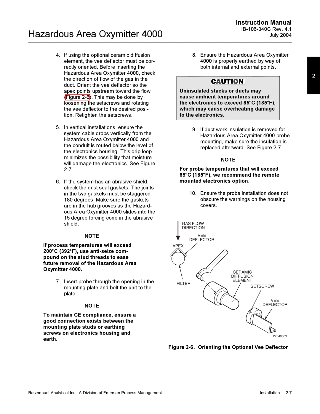 Emerson Process Management OXYMITTER 4000 instruction manual Orienting the Optional Vee Deflector 