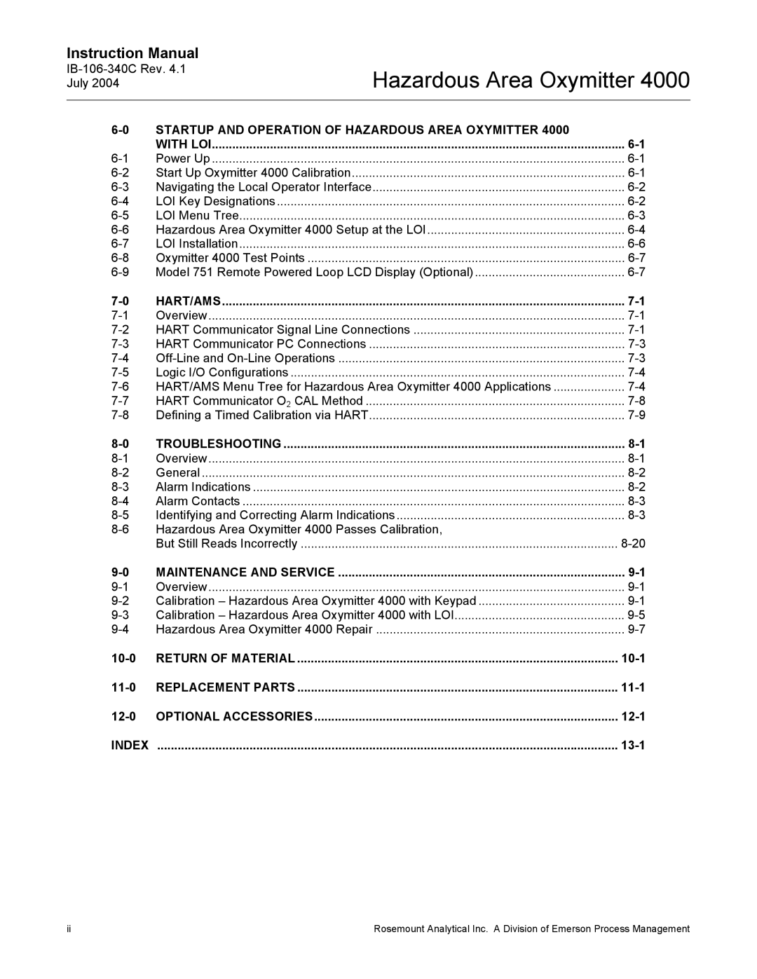 Emerson Process Management OXYMITTER 4000 instruction manual Index 