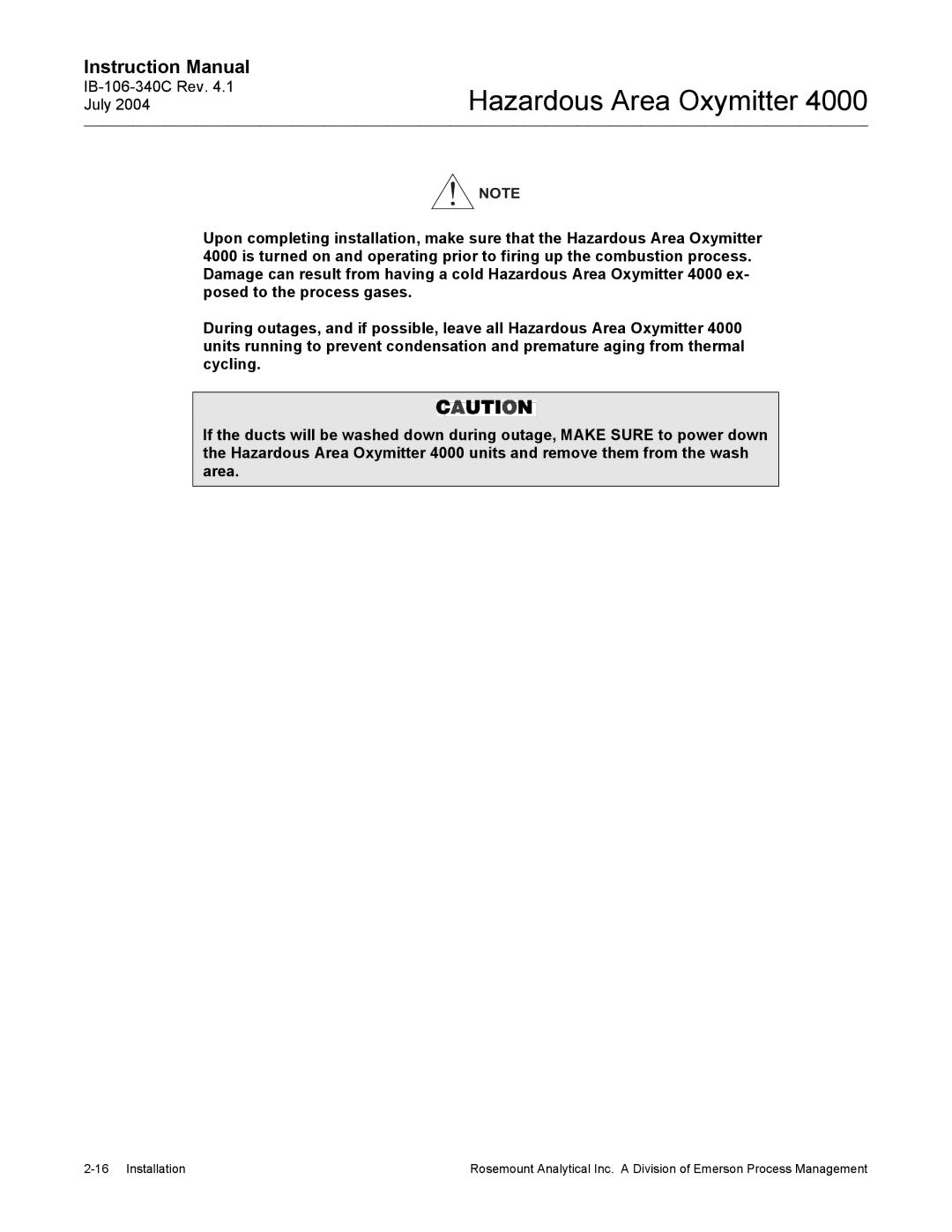 Emerson Process Management OXYMITTER 4000 instruction manual Hazardous Area Oxymitter 