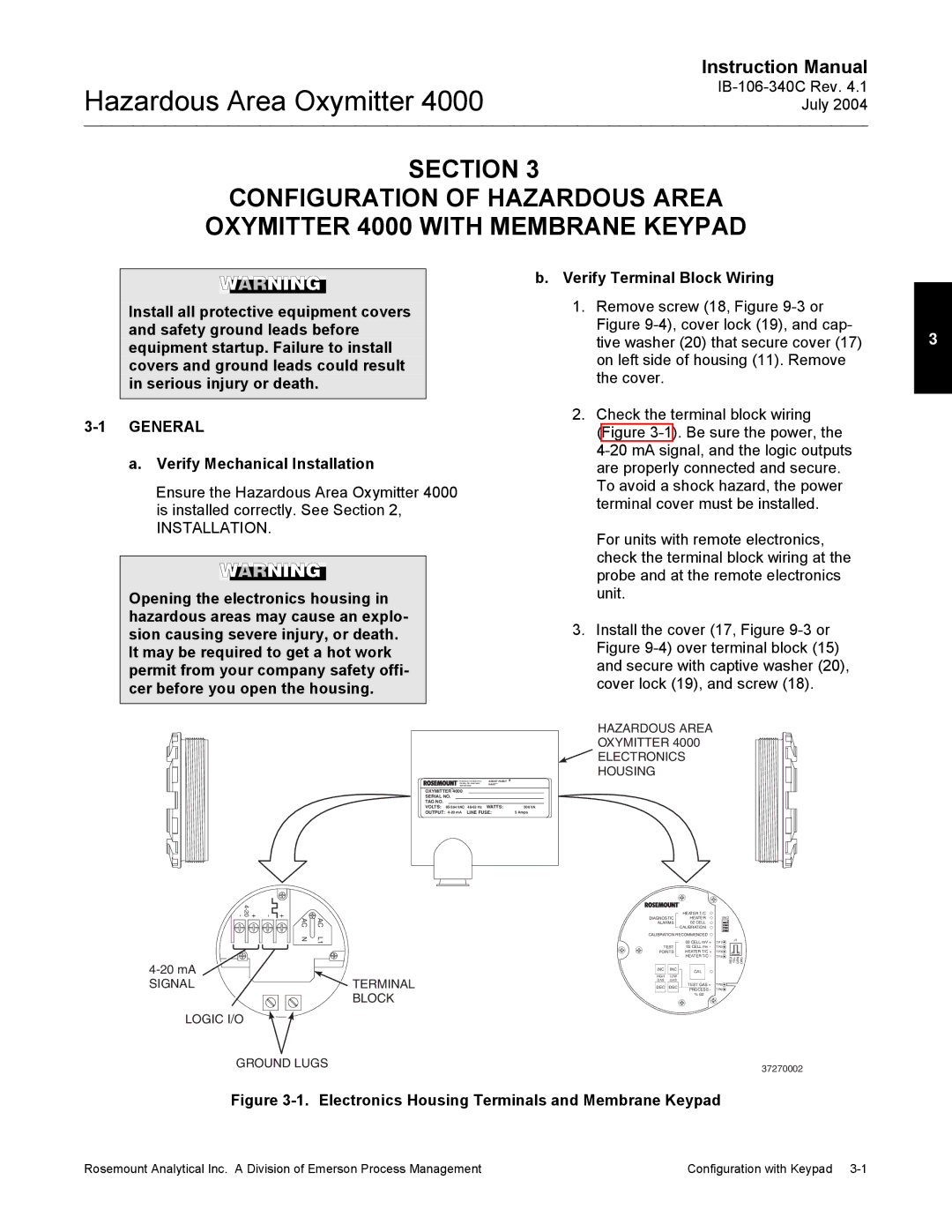 Emerson Process Management OXYMITTER 4000 instruction manual General, Verify Mechanical Installation 