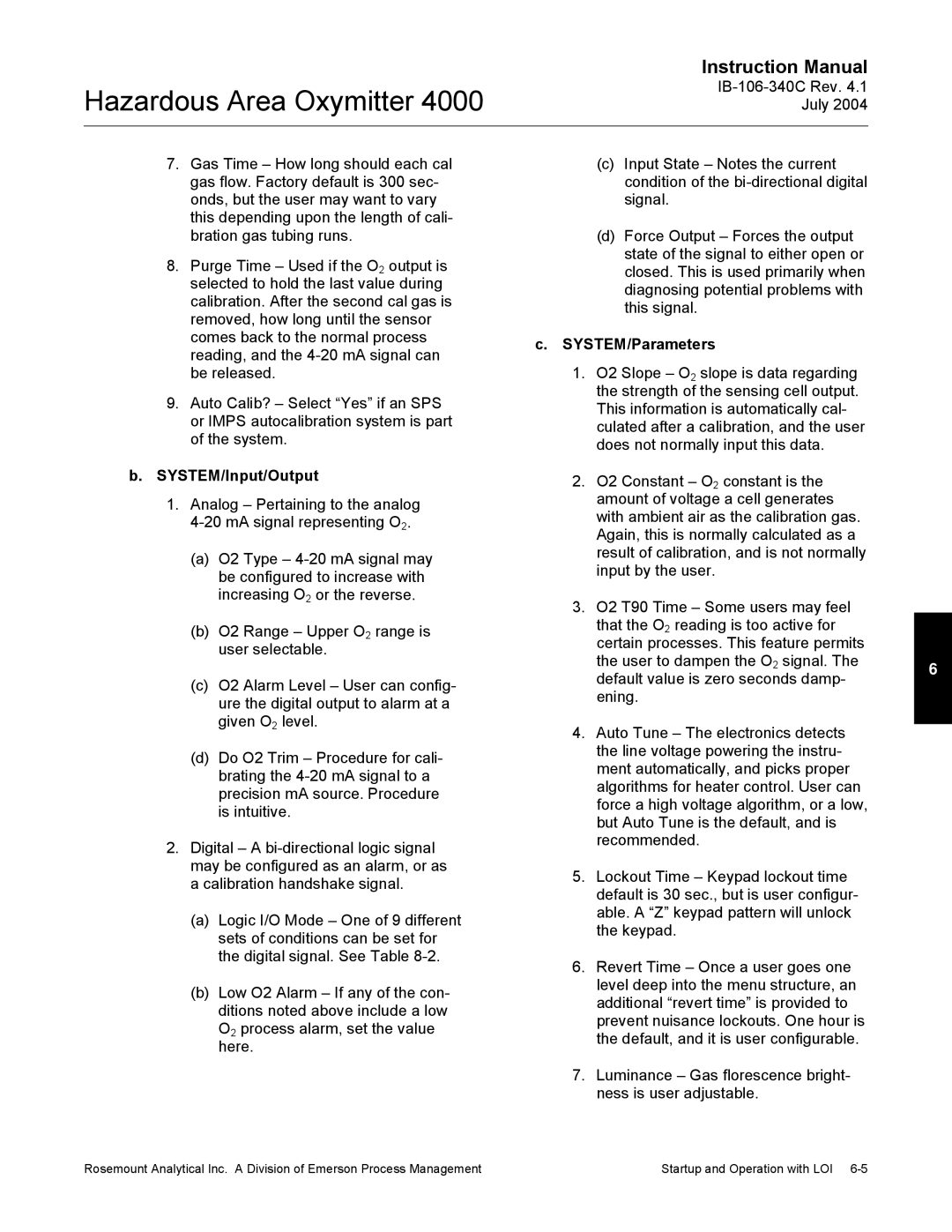 Emerson Process Management OXYMITTER 4000 instruction manual SYSTEM/Input/Output, SYSTEM/Parameters 