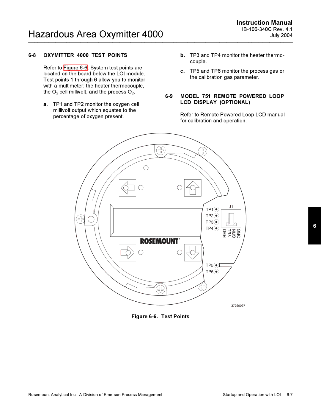 Emerson Process Management OXYMITTER 4000 Oxymitter 4000 Test Points, Model 751 Remote Powered Loop, LCD Display Optional 