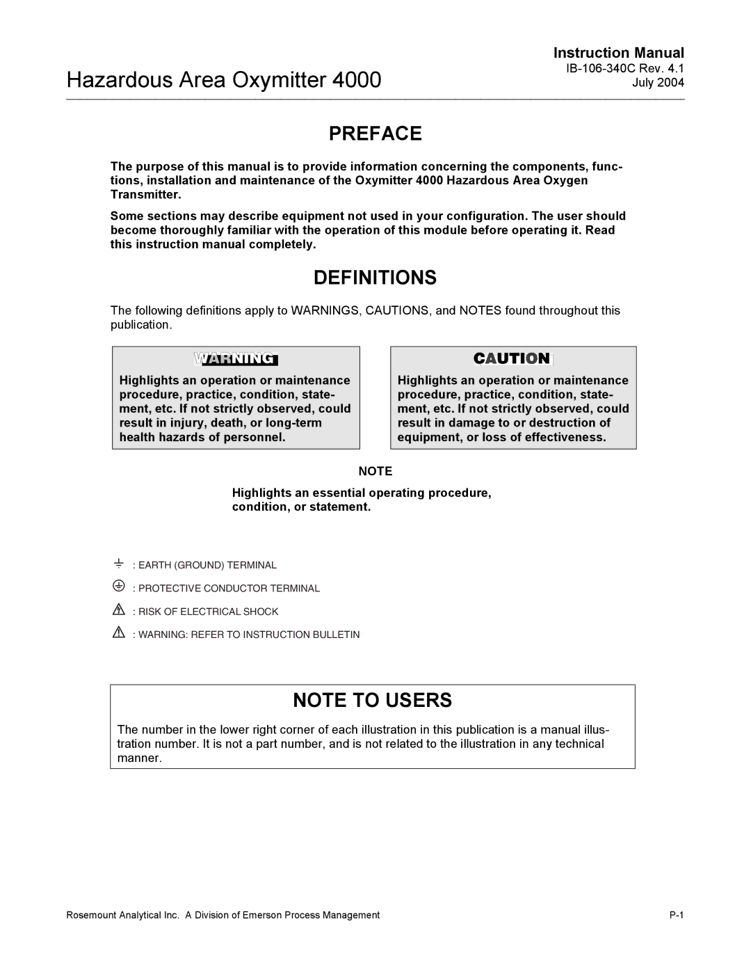 Emerson Process Management OXYMITTER 4000 instruction manual Preface, Definitions 