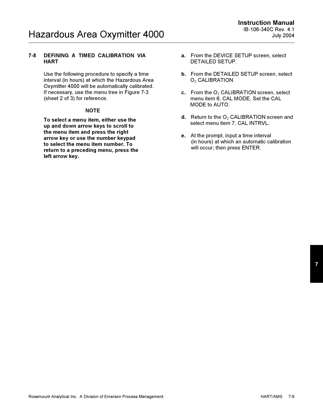 Emerson Process Management OXYMITTER 4000 instruction manual Defining a Timed Calibration VIA Hart, O2 Calibration 