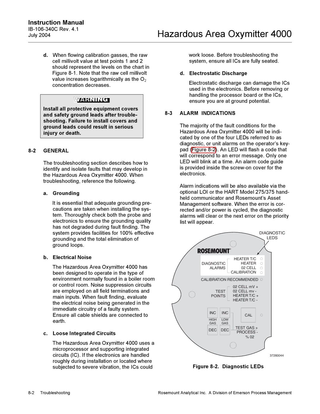 Emerson Process Management OXYMITTER 4000 instruction manual Alarm Indications 