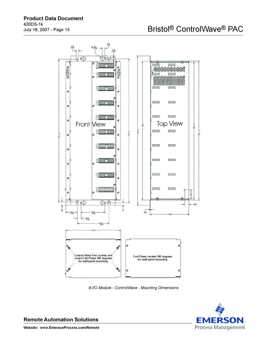 Emerson Process Management PAC manual O Module ControlWave Mounting Dimensions 