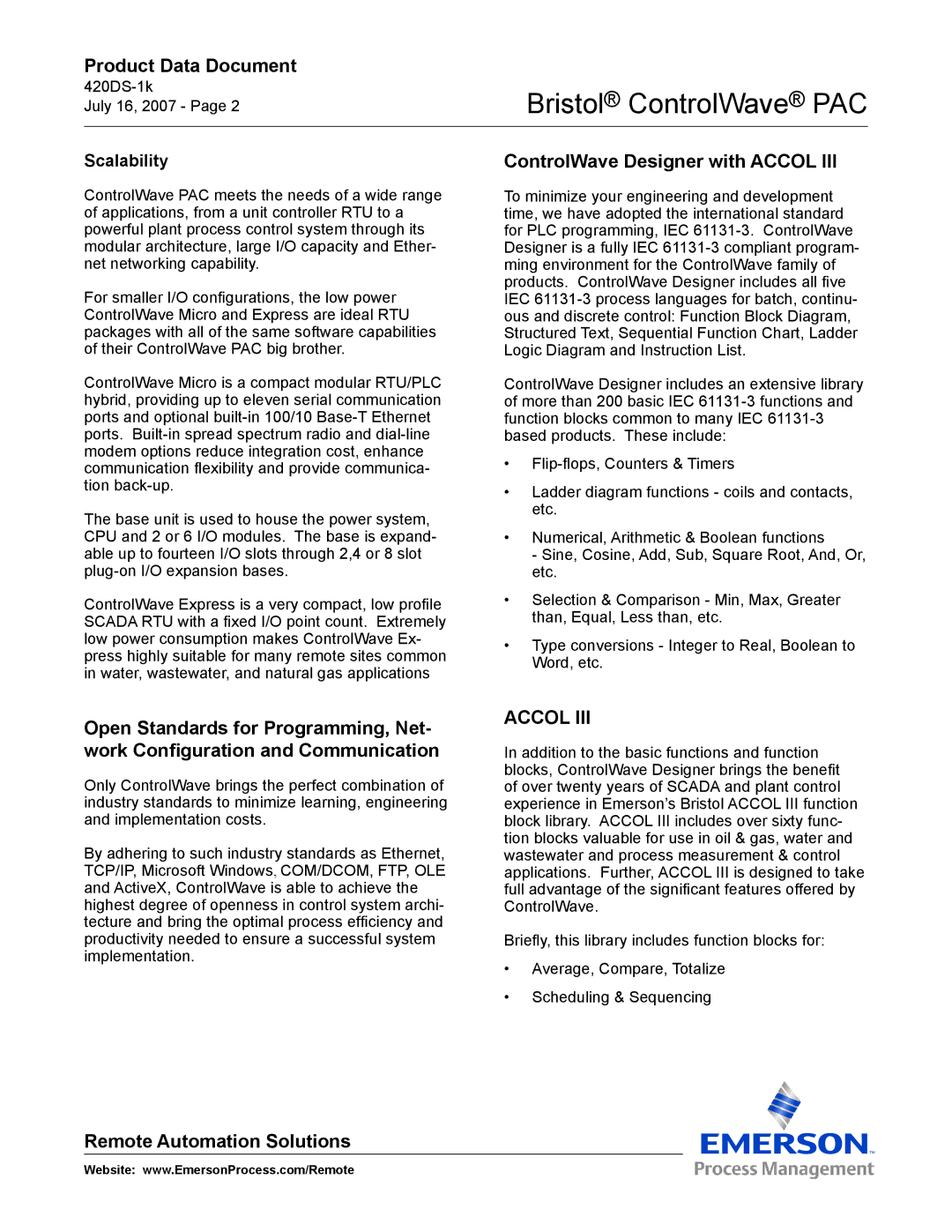 Emerson Process Management PAC manual ControlWave Designer with Accol, Scalability 