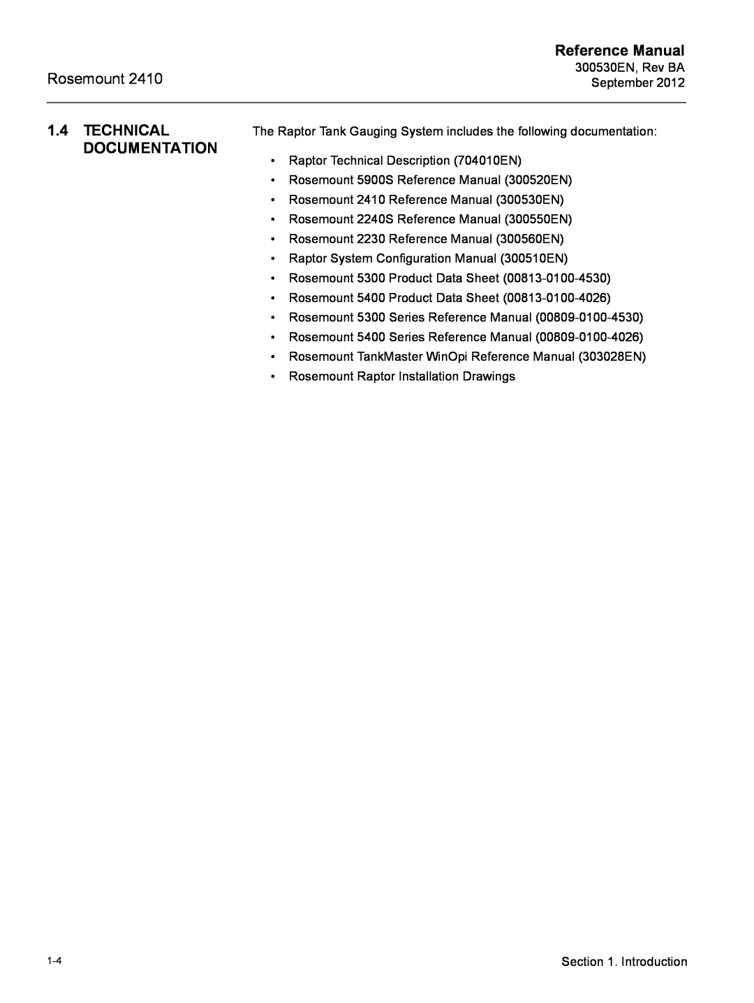 Emerson Process Management Rosemount 2410 manual Technical Documentation, Reference Manual 