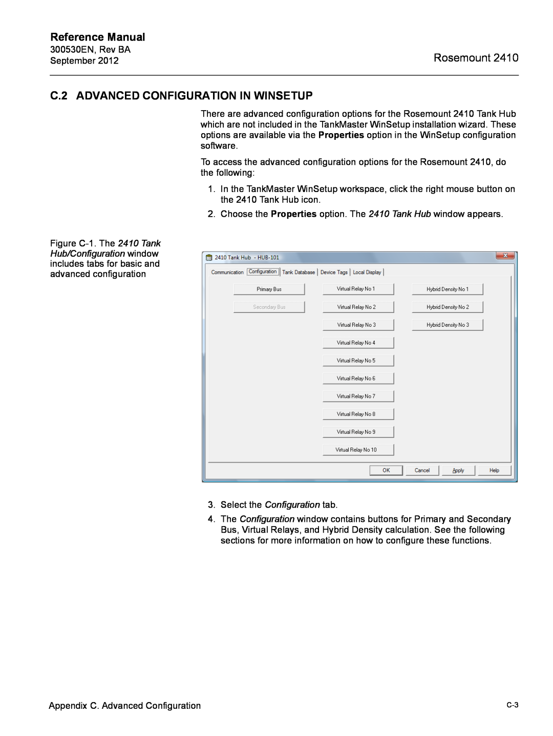 Emerson Process Management Rosemount 2410 manual C.2 ADVANCED CONFIGURATION IN WINSETUP, Reference Manual 