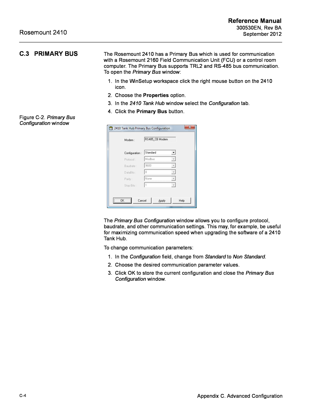 Emerson Process Management Rosemount 2410 manual C.3 PRIMARY BUS, Reference Manual, Configuration window 