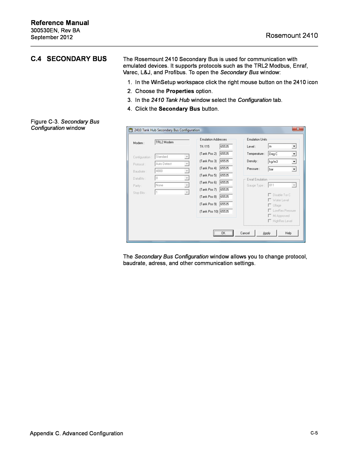 Emerson Process Management Rosemount 2410 manual C.4 SECONDARY BUS, Reference Manual 