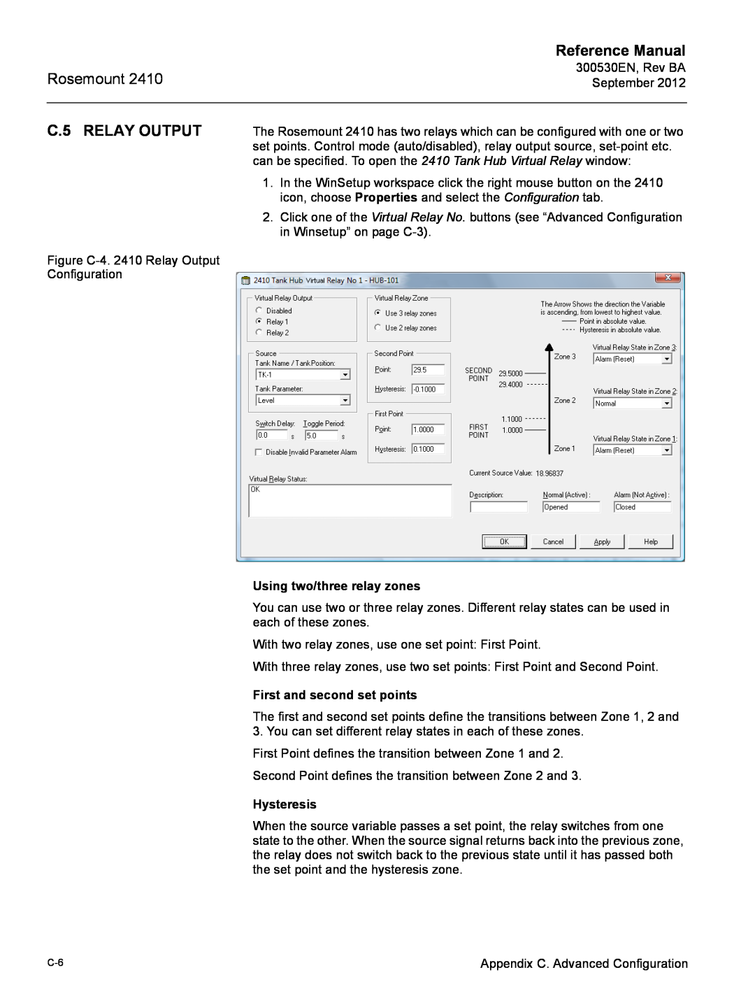 Emerson Process Management Rosemount 2410 manual C.5 RELAY OUTPUT, Using two/three relay zones, First and second set points 