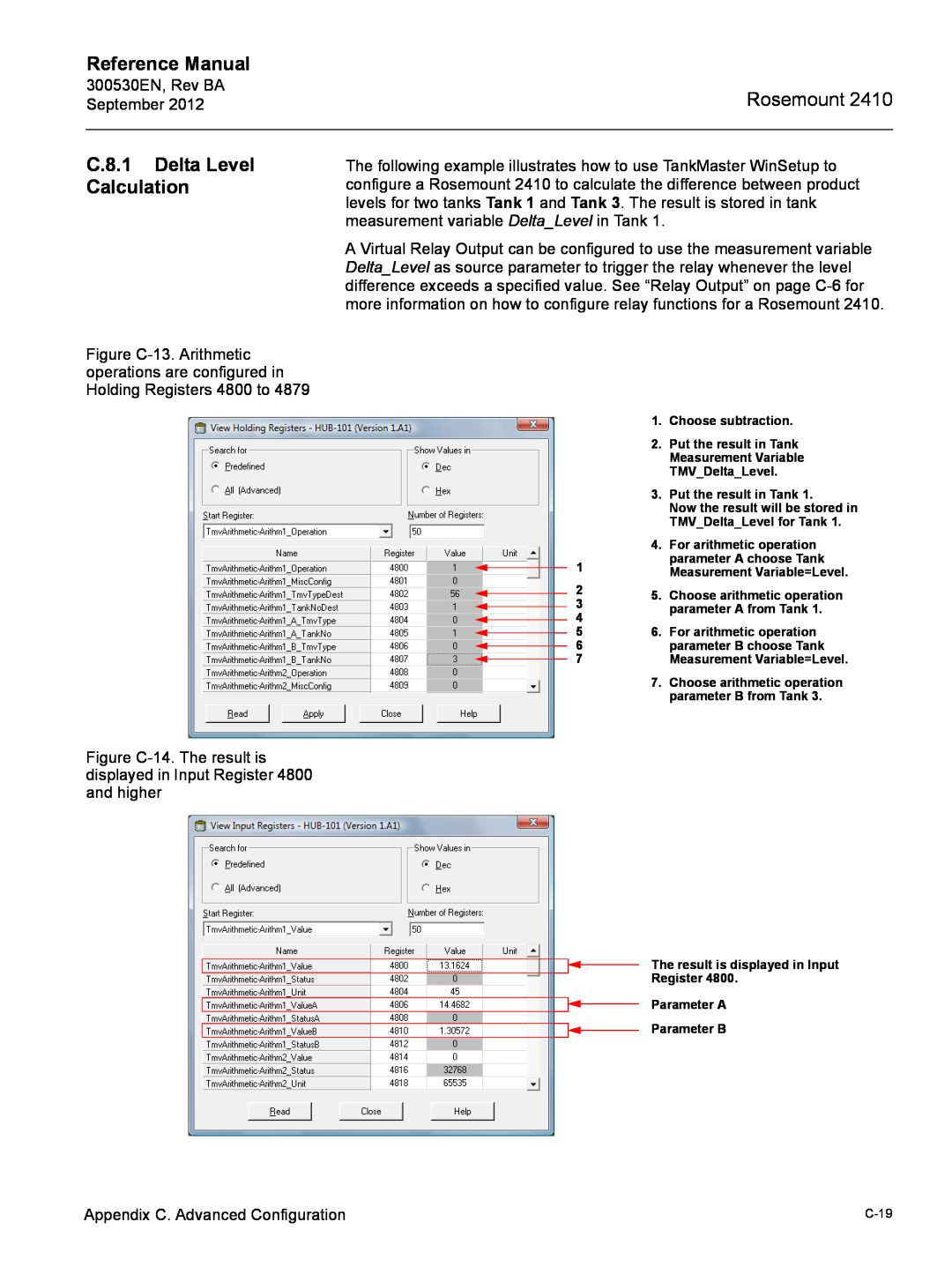 Emerson Process Management Rosemount 2410 manual C.8.1 Delta Level Calculation, Reference Manual, C-19 