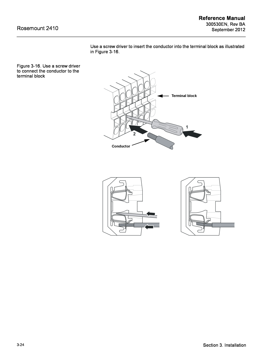Emerson Process Management Rosemount 2410 manual Reference Manual, Terminal block, Conductor, 3-24 