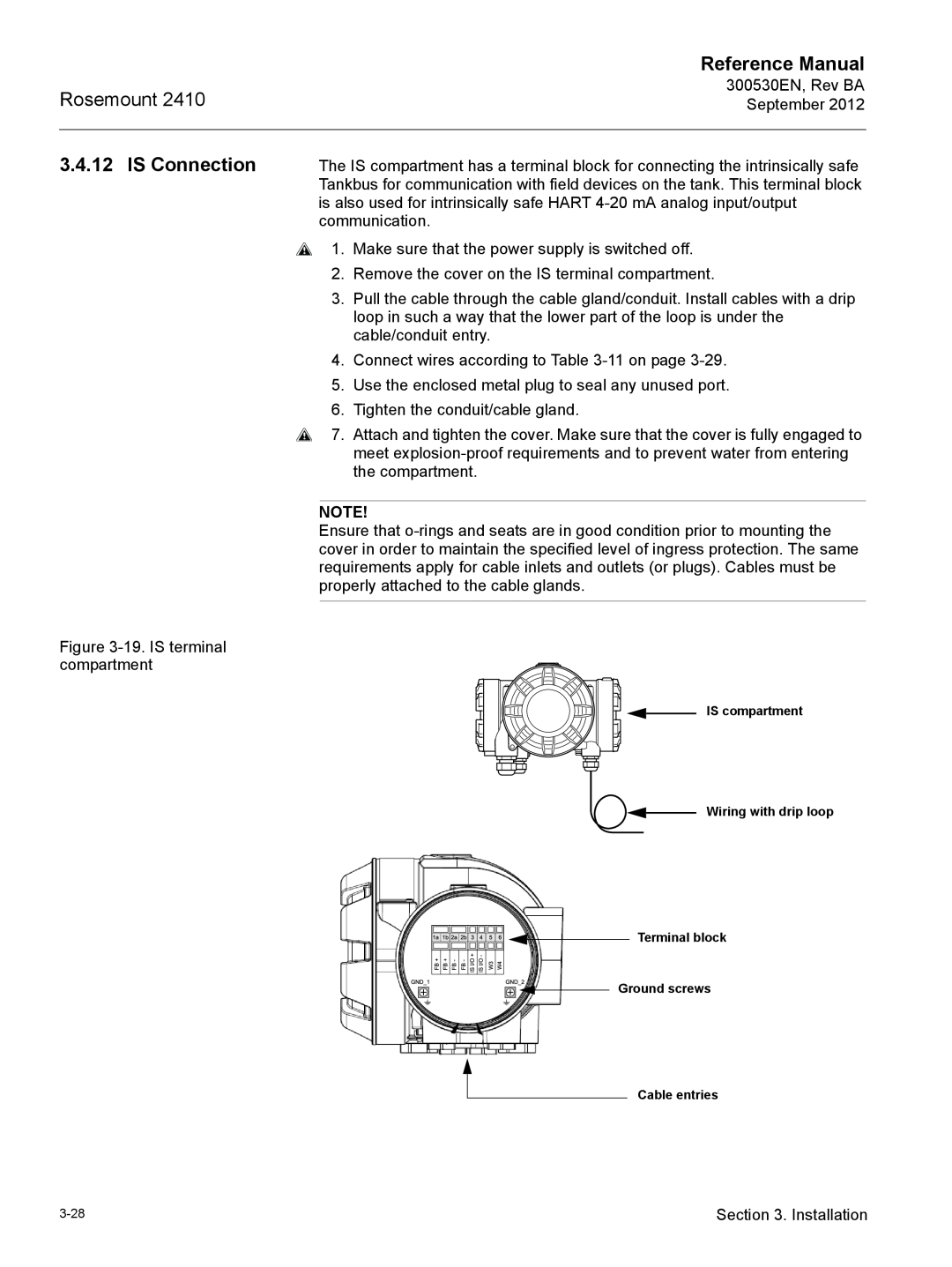 Emerson Process Management Rosemount 2410 manual IS Connection, Reference Manual, Cable entries 