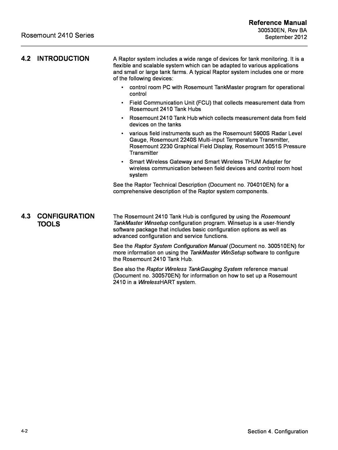 Emerson Process Management manual Introduction, Configuration Tools, Reference Manual, Rosemount 2410 Series 