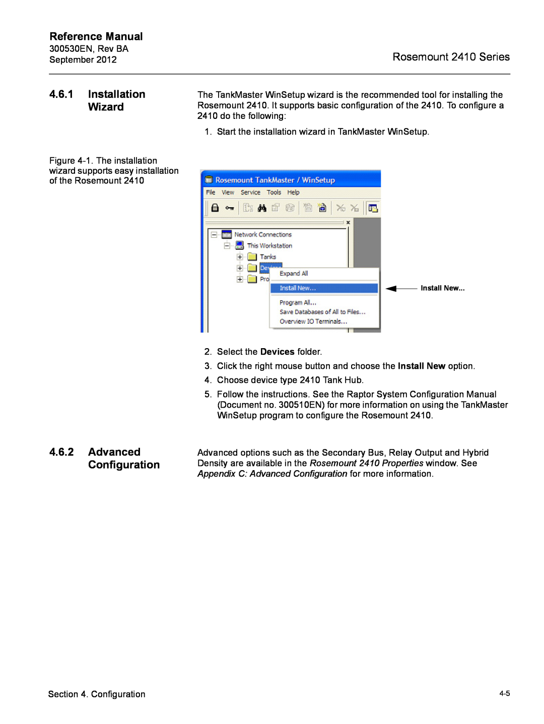 Emerson Process Management Rosemount 2410 manual Installation Wizard, Advanced Configuration, Reference Manual, Install New 