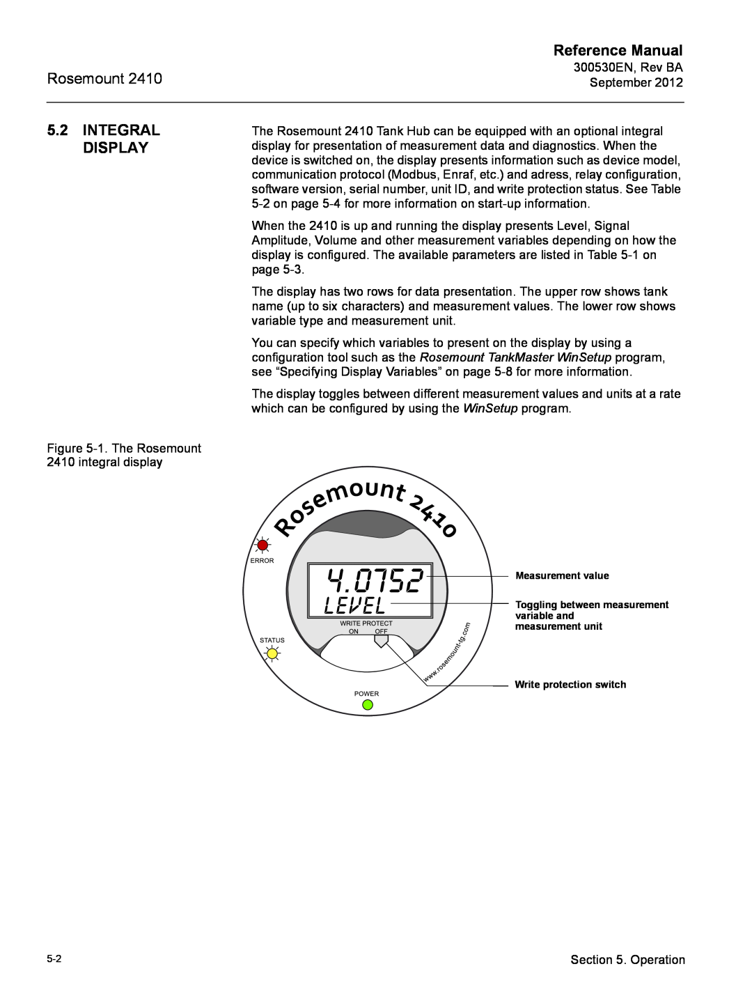 Emerson Process Management Rosemount 2410 Integral Display, Reference Manual, measurement unit Write protection switch 