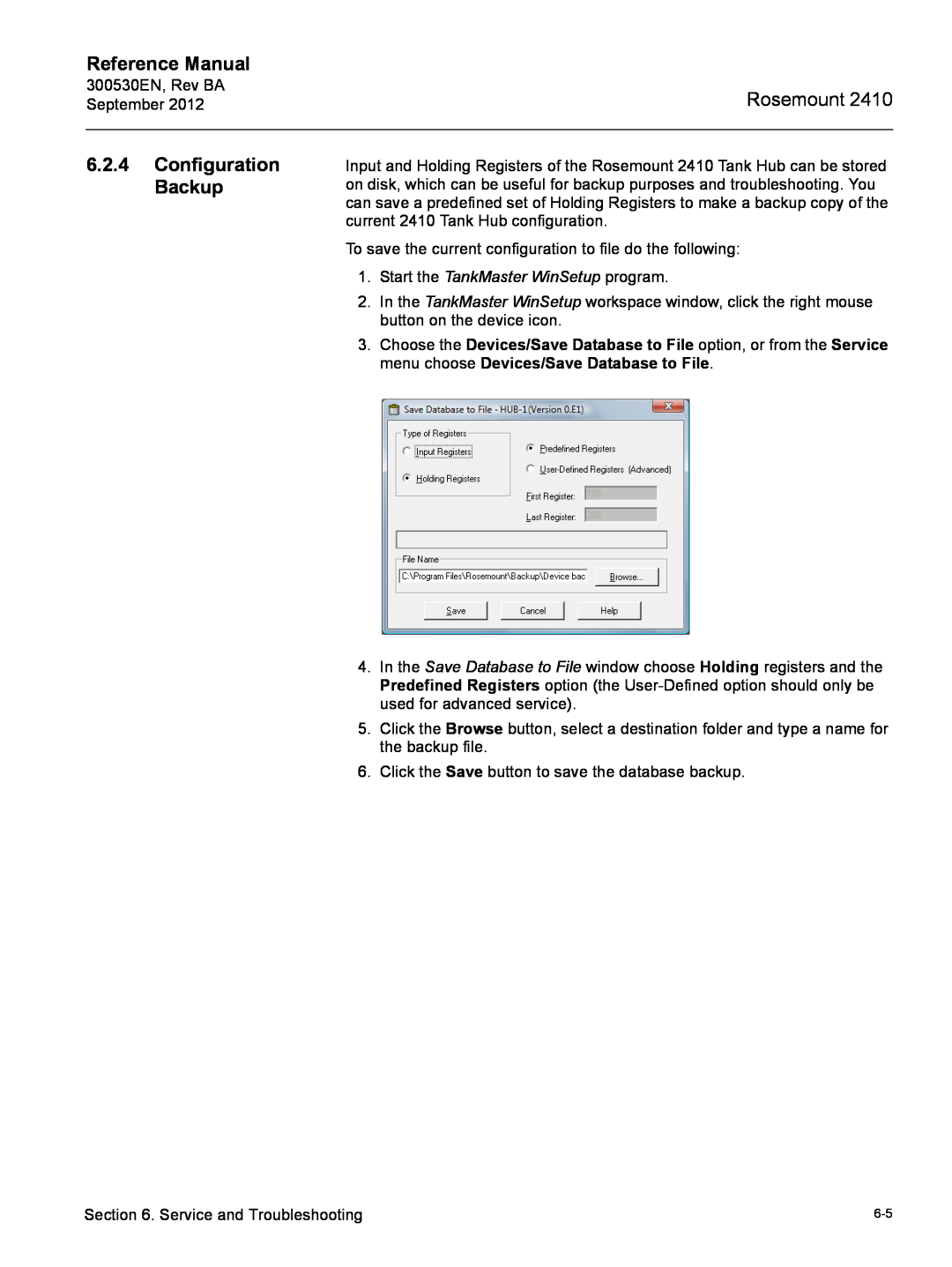 Emerson Process Management Rosemount 2410 manual Configuration Backup, Reference Manual 