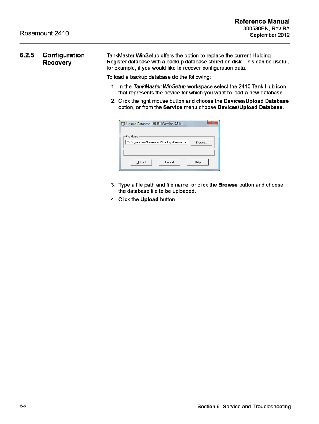 Emerson Process Management Rosemount 2410 manual Configuration Recovery, Reference Manual 