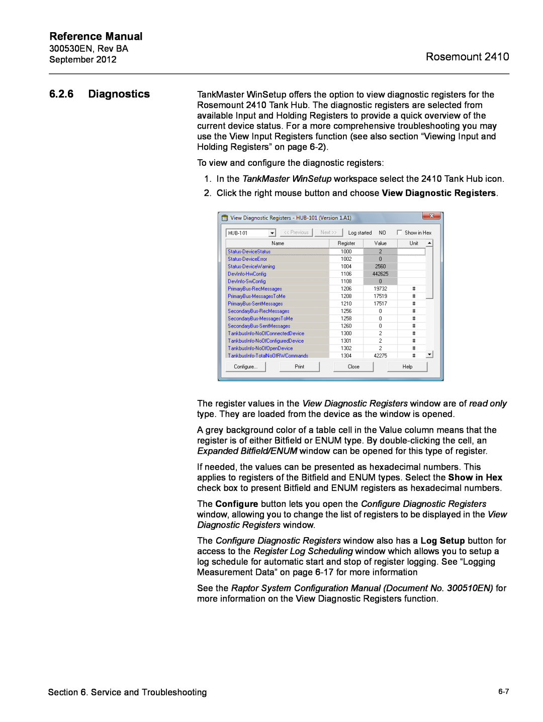 Emerson Process Management Rosemount 2410 manual Diagnostics, Reference Manual 